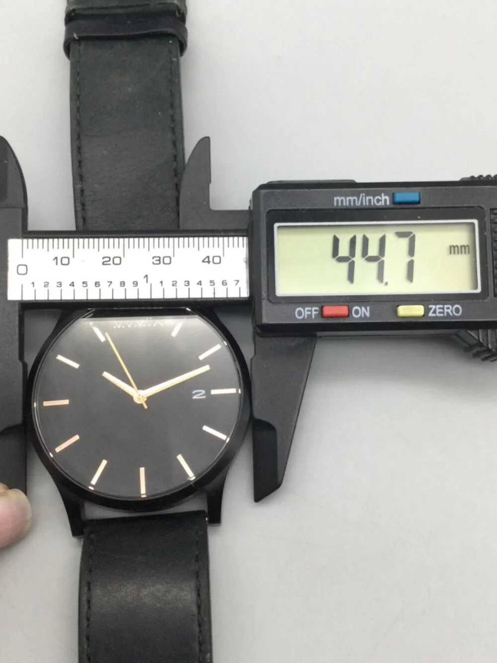 MVMT Black Rose Mens Watch 45mm Black Rose Gold Leather Band New Battery